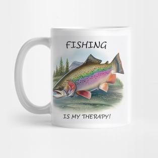 Fishing is my therapy rainbow trout fish watercolor Mug